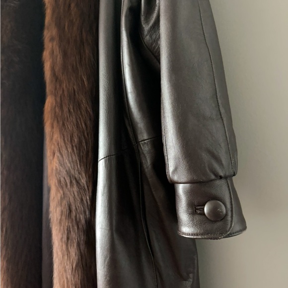 Damselle Dark Brown Fox Fur Leather Coat - Picture 7 of 13